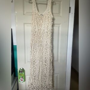 INC International Concepts Cream Crochet High-Low Maxi Dress